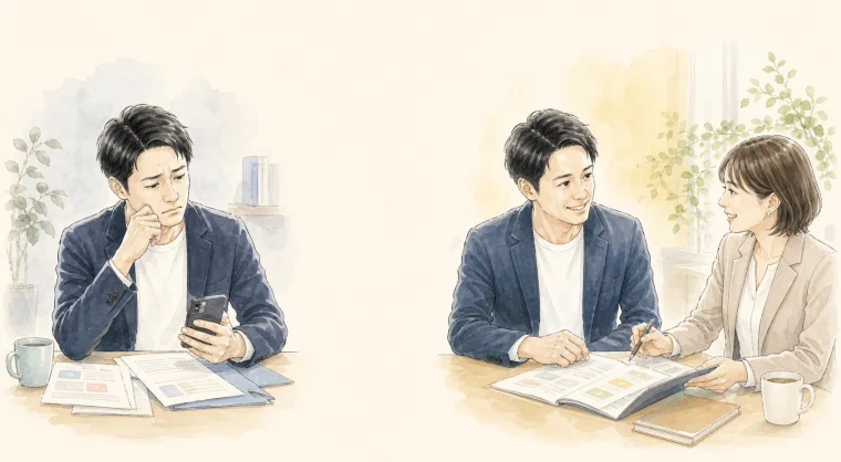 一般的な結婚相談所の流れとMoreLifeの伴走支援を比較するイラスト