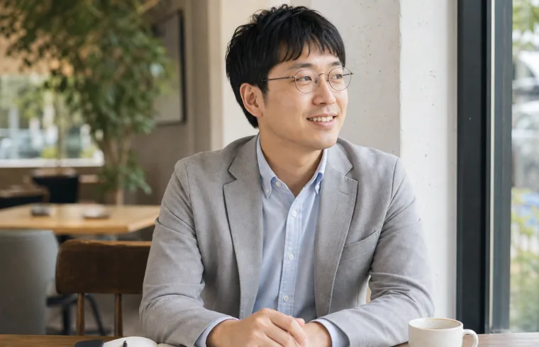 カフェで撮影された31歳男性のご相談者インタビューイメージ