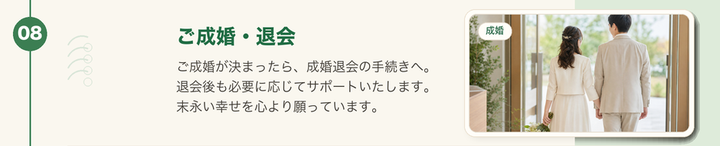 ステップ8。ご成婚が決まったら成婚退会の手続きへ進みます。
